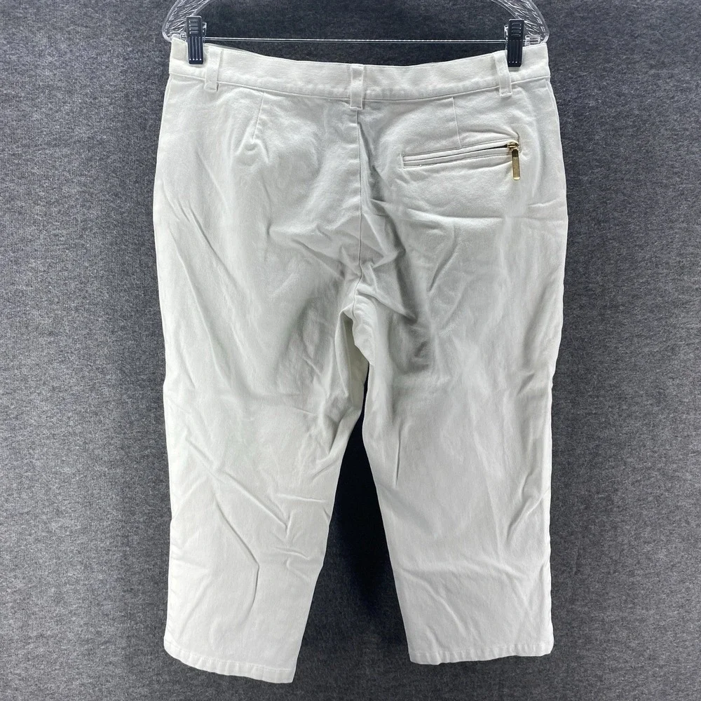 Ralph Lauren Capri Pants Womens 12 White Mid Rise Stretch Hiking Zipper Pockets‎